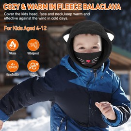 AYPOW Children's Winter Thermal Fleece Balaclava 4-12 Years, Multifunctional Windproof Adjustable Face Mask, Ski Mask, Warm Hat, Balaclava, Neck Warmer Scarf for Boys and Girls, Outdoor Activities,
