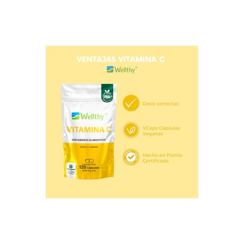 Wellthy Vitamina C 120 Cápsulas. 300mg, Solo 1 Cápsula al