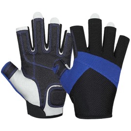 ChinFun Sailing Gloves 3/4 Finger Padded Palm Mesh Back for Comfort for Kayaking Fishing Paddling Canoeing Rowing Boaters Workout Gloves for Men Women Youth Kids Blue XL