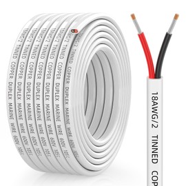 CONEPY 18 Gauge Marine Wire, 18/2 Duplex Marine Grade Cable, IP68 Waterproof/Oxygen-Free Tinned Copper Stranded PVC 18 AWG Wire for Boat, Automotive, RV, Solar, LED Strips (30FT/9M)