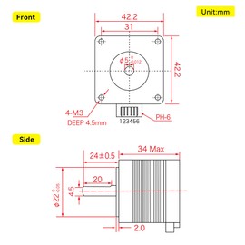 RATTMMOTOR Stepper Motor Nema 17 Stepper Motor 0.95 A 24 N.cm 2 Phase 1.8 Degree 42 x 42 x 34 mm, 4-Wire Stepping Motor with 1 Metre Cable for 3D Printer/CNC Milling Machine (17PM-K049CN18CN)