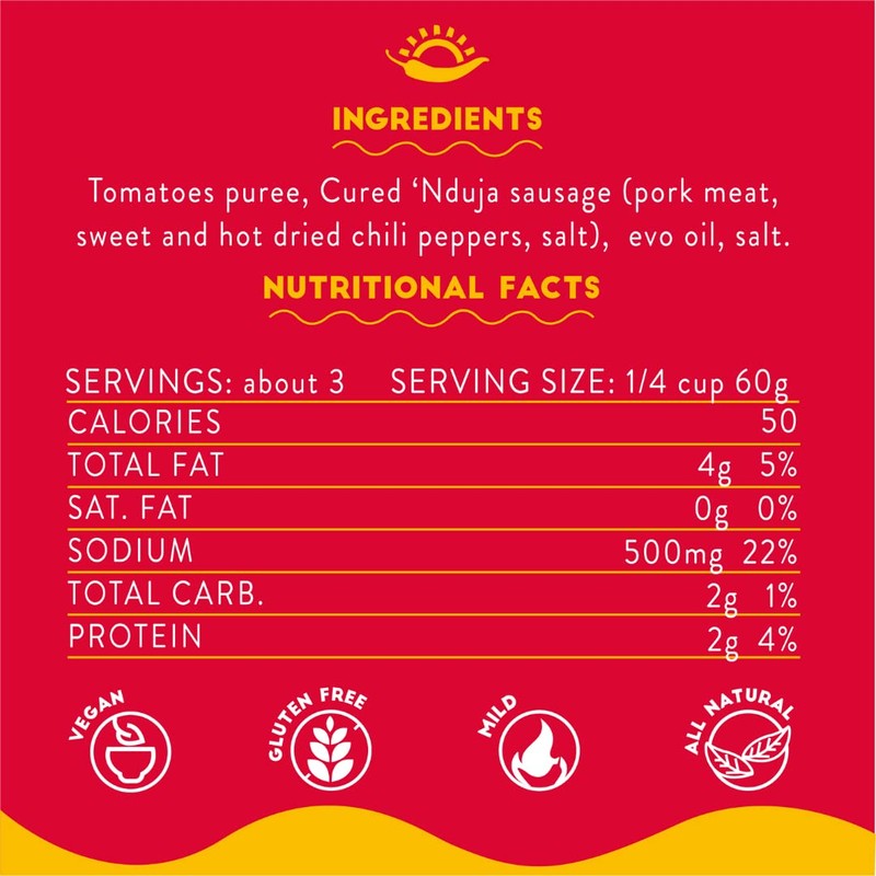 TUTTOCALABRIA Calabrian Nduja Sauce, Madewith Smoked Calabrese Sausage, Ready for