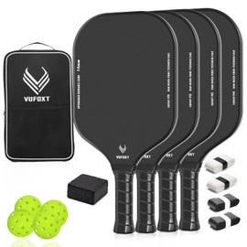 Pickleball Paddles Set of 4, Lightweight Raw Carbon and Glass Fiber Surface Pickleball Racket Set with 14mm PP Honeycomb Core, USAPA Compliant, 4 Pickle Balls, 4 Tapes, 1Bag, 1 Paddle Cleaner
