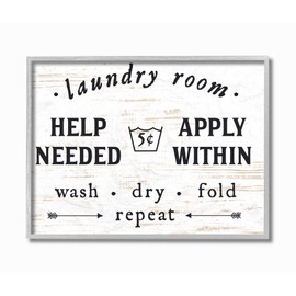 Stupell Industries Laundry Room Help Needed Apply Within Grey Framed Wall Art, 16 x 20, Design by Artist Lettered and Lined