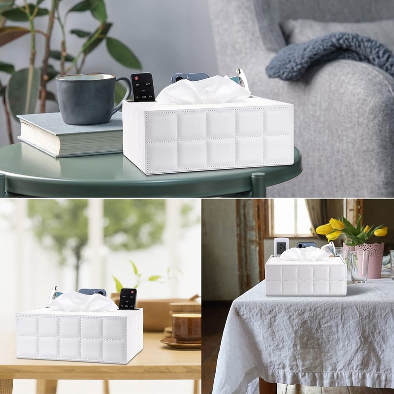 BTSKY PU Leather Household Office Rectangular Tissue Box with Remote