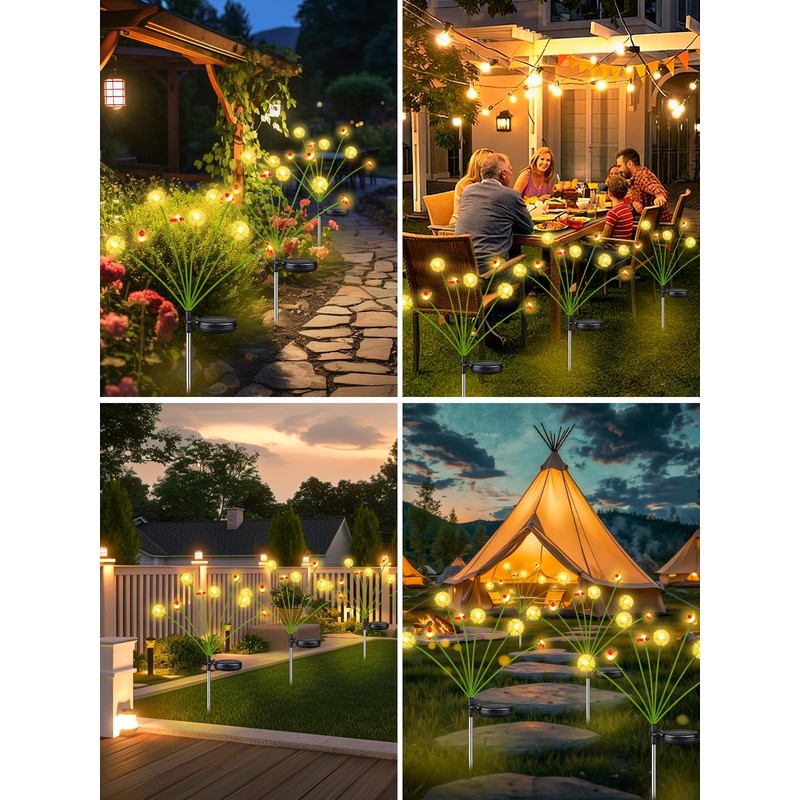 2 Pack Solar Garden Lights Outdoor,16 LED Solar Dandelion Bee