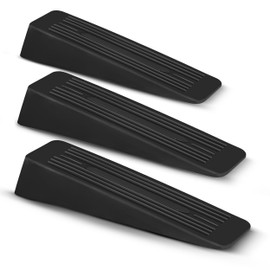 MSC Pack of 3 Rubber Door Stops for Multi Floor Surfaces- Heavy Duty Door Stop Wedge with Non-Slip, Durable & Flexible Design, Suitable for Many Surface Types, Prevents Slamming, Black3pc