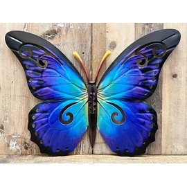 Metal Butterfly Wall Art, 12-inch Blue Decorative Garden Sculpture, Indoor Outdoor Hanging Decor