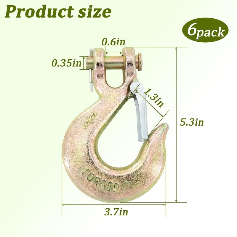 SEUNGCH 6 Pack Chain Hook with Safety Latch, 3/8" Heavy