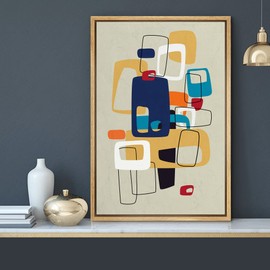 MUDECOR Framed Canvas Print Wall Art Mid-Century Modern Colorful Polygon Collage Abstract Shapes Illustrations Minimalism Decorative Bohemian Multicolor Geometric Retro for Bedroom - 16"x24" Natural