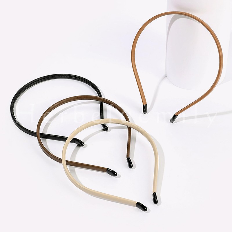 Herbeluemily HM-0123-R02-BK Headband, Faux Leather, Thin, Stylish, Adult, Simple, Korean