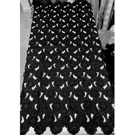 wowfabric4less123 BLACK Cutout Embroidery Rhinestones Organza Lace Fabric 50” Width SOLD BY  YARD