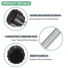 M METERXITY 4-Set Knurled Clamping Knobs, M4x40mm Male Thread Knurled Thumbscrew W Nuts & Washers Carbon Steel Screw on Knobs Grips for Machinery/Electronic/Furniture [Black]