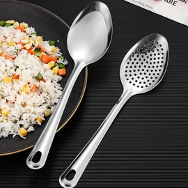 Serving Utensils Set 18/8 Stainless Steel 9-Piece Serving Spoons Slotted Spoons Serving Tongs 9.8inch Large Serving Set for Buffet catering & Parties Dishwasher Safe