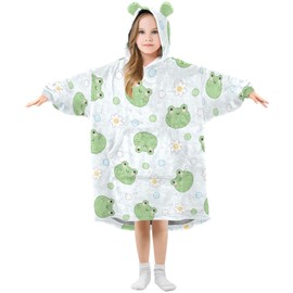 GOODOLD Cartoon Frogs Wearable Blanket Hoodie for Kids Oversized Sherpa Hooded Blanket Cozy Warm Gift