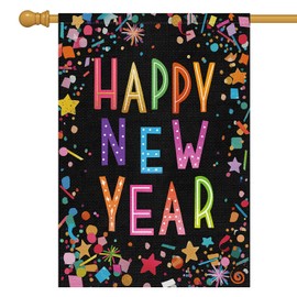 Louise Maelys Happy New Year Garden Flag Double Sided 28x40 Inch Large Burlap Party Welcome Winter Holiday Yard Outdoor Flag Outside House Decor (Only Flag)