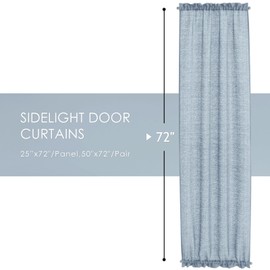 Melodieux Dusty Blue Semi Sheer French Door Sidelight Curtains 72 Inches Long, Linen Look Front Door Voile Drapes Patio Sliding Glass Door, 25 by 72 Inch, 2 Panels