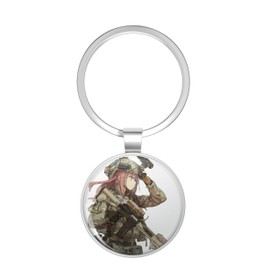 BKR Graphics military anime girl Metal Double Sided Key Chain Keychain