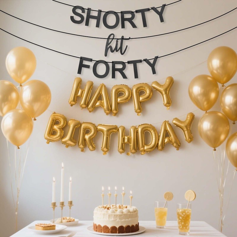 Shorty Hit Forty Birthday Banner, Pre-Threaded Black Glitter 40 Birthday