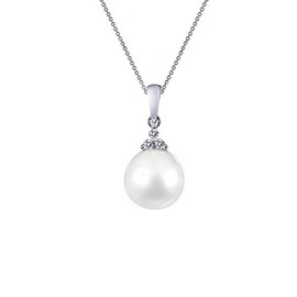 Lafonn Classic Sterling Silver Platinum Plated Lassire Pearl Necklace (0.05 CTTW)