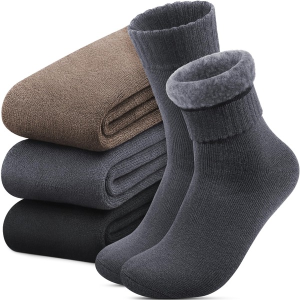 Reamphy Thermal Socks for Men 6-13, Thick Winter Outdoors Warm Socks Mens, Soft Chunky Warm Classic Hiking Walking Boot Crew Socks, 3 Pairs
