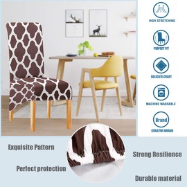 KELUINA Printing Fabric Stretch XL Chair Covers for Dining Chairs, 2/4/6 Pcs Elastic Large Chair Slipcover for Dining Room Wedding Banquet Party Decoration (Coffee-03,4 Pack)
