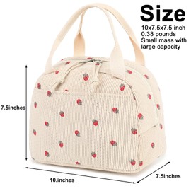 Bluboon Bluboon Lunch Bag for Women Men Cute Corduroy Lunch Tote Bags Reusable Insulated Lunch Box Large Capacity Reusable Insulated Cooler for Work Picnic or Travel (Corduroy strawberry)