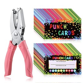 200 Pieces Reward Punch Cards Handheld Punch Kit Paper Puncher Behavior Punch Cards Loyalty Cards Incentive Cards Ticket Scrapbook Punch Tool Home School Office Supplies for Kids (Black)
