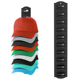 MSKEI Hat Rack for Baseball Caps on the Wall, Adhesive Hat Storage Organizer, Ball Cap Hooks Display, Vertical Hat Hanger Holder for Door and Closet, Hold Up to 10 Hats, Black, 1 Pack