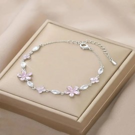 1pc Popular And Elegant Glass Sakura Color Flower Bracelet, Perfect As A Gift For Birthdays Or Any Special Occasion