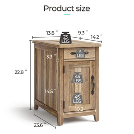 LINSY HOME Farmhouse End Table with Charging Station, Narrow Side Table for Living Room, Sofa Side Table with Drawer and Storage Cabinet, Small Nightstand for Home Office