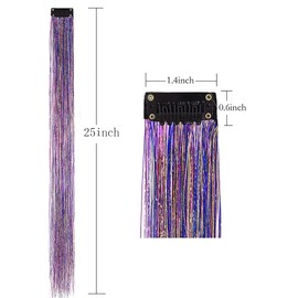 Pack of 6Pcs Clip in Hair Tinsel Kit, 19.6 Inch Heat Resistant Glitter Tinsel Hair Extension with Clips on, Fairy Hair Sparkle Strands Festival Gift Party Dazzle Hair Accessories for Women Girls Kids(Pink)