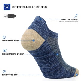Closemate Mens Trainer Ankle Socks for Sports Cotton Non Slip Low Cut Athletic Running Socks 5 Pairs (1Black1Grey1Beige1Green1CeruleanBlue,Size L)