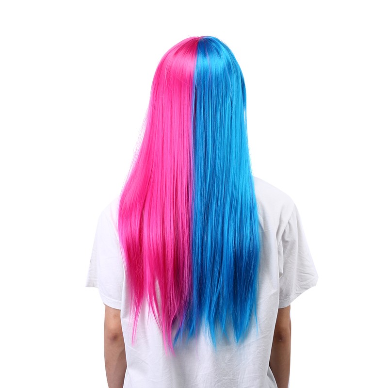 Long Straight Wigs Women Female Full Bangs Synthetic Hair Blue