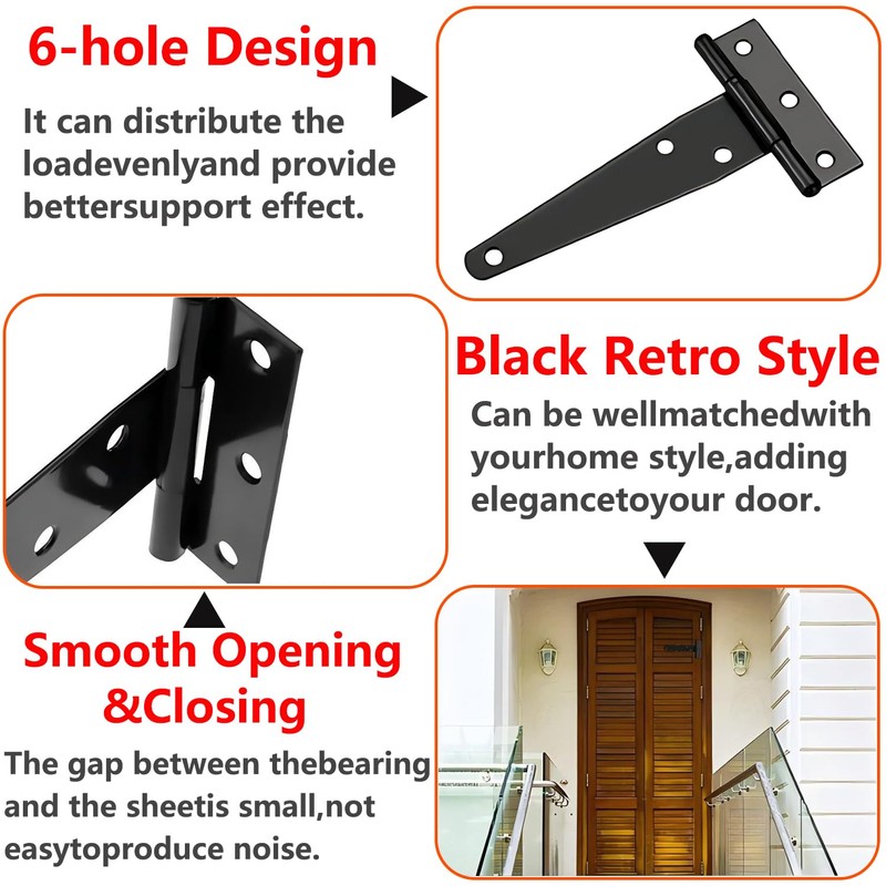 Ctyjia 2 Pcs T-Hinges, Tee Strap Black Door Hinges, with