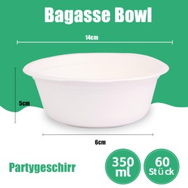 60 Sugar Cane Disposable Soup Bowls, 350 ml Compostable Disposable Bowls Biodegradable Soup Bowl Party Tableware Wedding Picnic (350 ml)