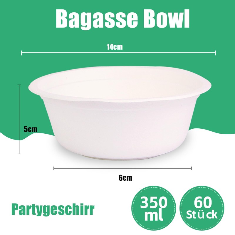 60 Sugar Cane Disposable Soup Bowls, 350 ml Compostable Disposable