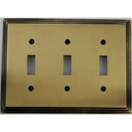 Deco Step Style Antique Brass 3 Gang Toggle Switch Wall Plate