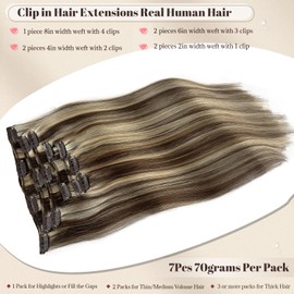 Remy Clip in Hair Extensions Human Hair Ash Brown and Platinum Blonde Real Hair Extensions Clip on Human Hair 22 Inch Long Seamless Clip in Extensions Brown with Blonde Human Hair Pieces 70g 7pcs