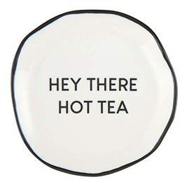 Santa Barbara Design Studio SIPS Drinkware Ceramic Tea Bag Rest, 3.5" Diameter, Hey There Hot Tea