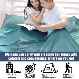 Plliocse Sleeping Bag Liner, Portable Travel Camping Sheet, 180 x 210 cm Double Size Sleeping Bag Liner with Pillow Pockets for Adults Hotels Business Trip Camping (Blue, 180cm x 210 cm)