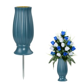 Cemetery Grave Vase for Fresh/Artificial Flowers, Memorial Flowers Holders with Long Spike Stake for Gravestone Grave Cemetery Decorations (Blue,1pc)