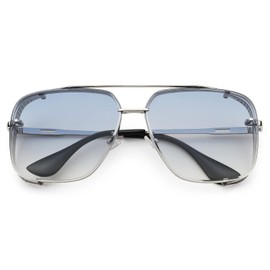 COASION Oversized Square Aviator Gradient Sunglasses for Men Vintage Metal Side Shield Steampunk Sun Glasses 62mm (Silver/Gradient Blue)