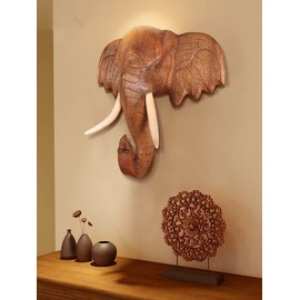 Getrelax Thai Elephant Head Sculpture Wall Bust Sculpture 10" Tall Majestic Noble Elephants Hanging Wall Decor Figurine for Wild Animal Lovers (Elephant)