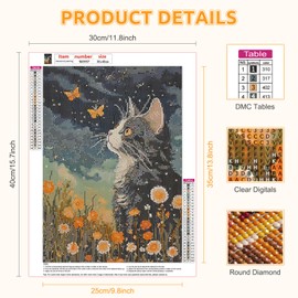 RICUVED Black Cat Diamond Art Kits for Adults Beginner,5D Diamond Painting Cat DIY Full Drill Diamond Painting Kits Animals Diamond Art Kits for Home Wall Decor Gifts (30X40cm)
