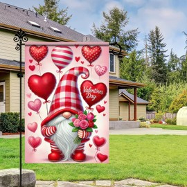 BlissYard Valentines Day Garden Flag Anniversary Wedding Decoration 12x18 Inch Double Sided Garden Flag Love Gnomes Decoration Love Hearts Outdoor Supplies Shooting Background Supplies