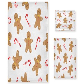 xigua Cute Christmas Gingerbread Man Towel Bathroom Sets, Towels 3-Piece, Bath Towel Hand Towel Washcloth, Softness & Absorbency Towel Set of 3 Multifuntion for Home Kitchen Hotel Gym Swim