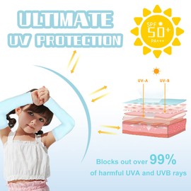 Arm Sleeves for Kids, 3 Pairs UV Sun Protection Cooling Sleeves for Boys and Girls, Anti-Slip Ice Silk Arm Covers for Cycling, Running, Basketball, Football, Outdoor Sports (Black & White & Blue-3 Pairs-2)