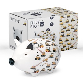 Tilly Pig Ceramic Piggy Bank Kids Boys Girls Fun Construction Design Money Box