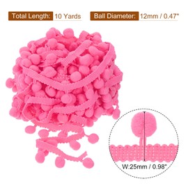 uxcell 10 Yards Pom Pom Ball Fringe Trim, Ribbon Sewing Accessory DIY Crafts for Home Curtain Clothes Pillow Decoration (12mm, Pink)